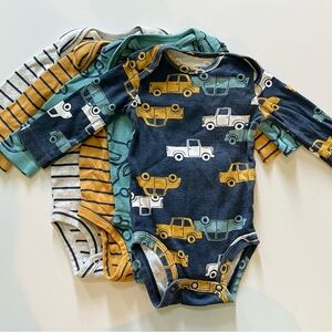 Carter’s Baby Boy 3M Bodysuit Bundle 4pc Long Sleeve Trucks Cars Vehicles Blue